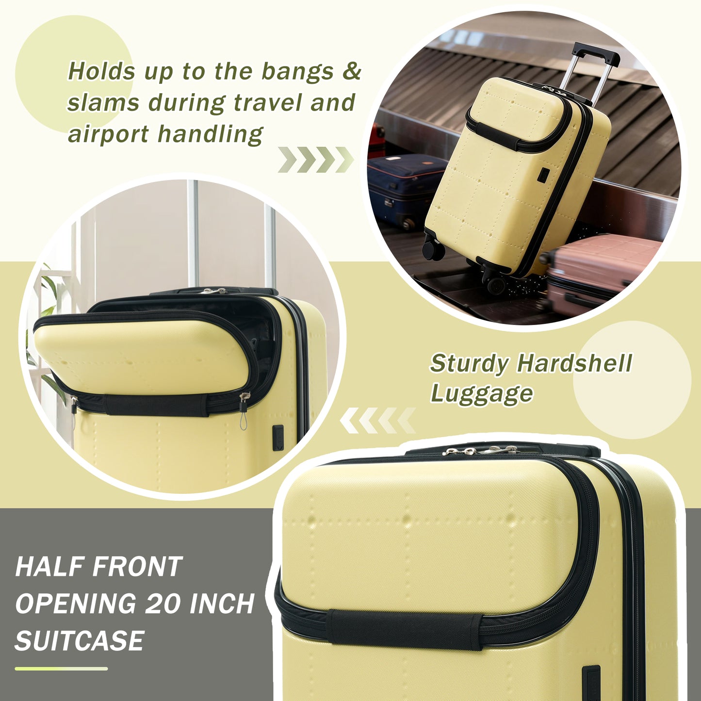 Hardside Luggage Set 5 Piece With Bags,20IN Half-opening Carry On Luggage With USB Port, Expandable 24IN 28IN Luggage With Double Spinner Wheels TSA Lock