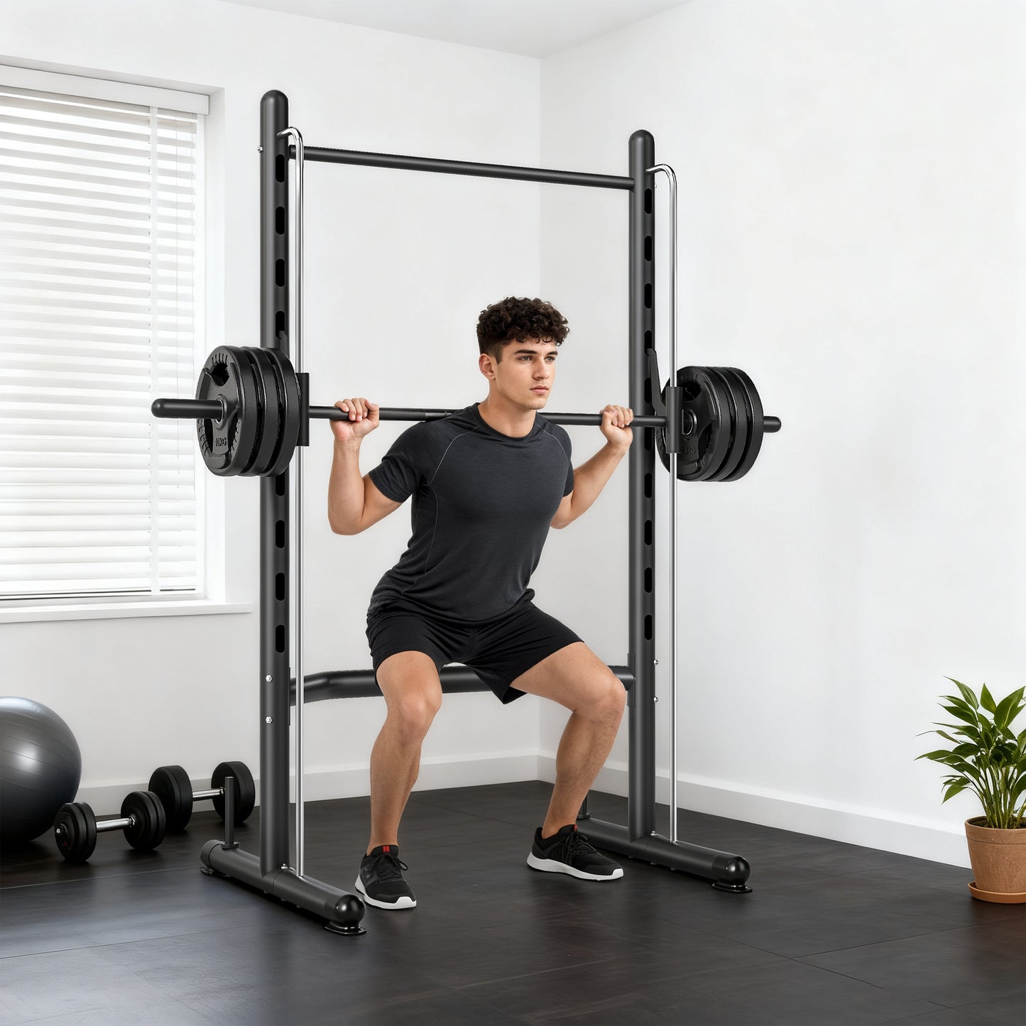 Squat Rack with Pull Up Bar and Barbell Bar Adjustable Bench Press Multi-Function Weight Lifting Half Rack