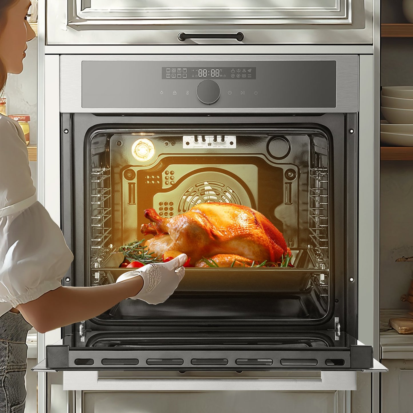 Single Wall Oven 24' Electric Built-in Wall Oven 16 Functions 2.68 Cu. Ft