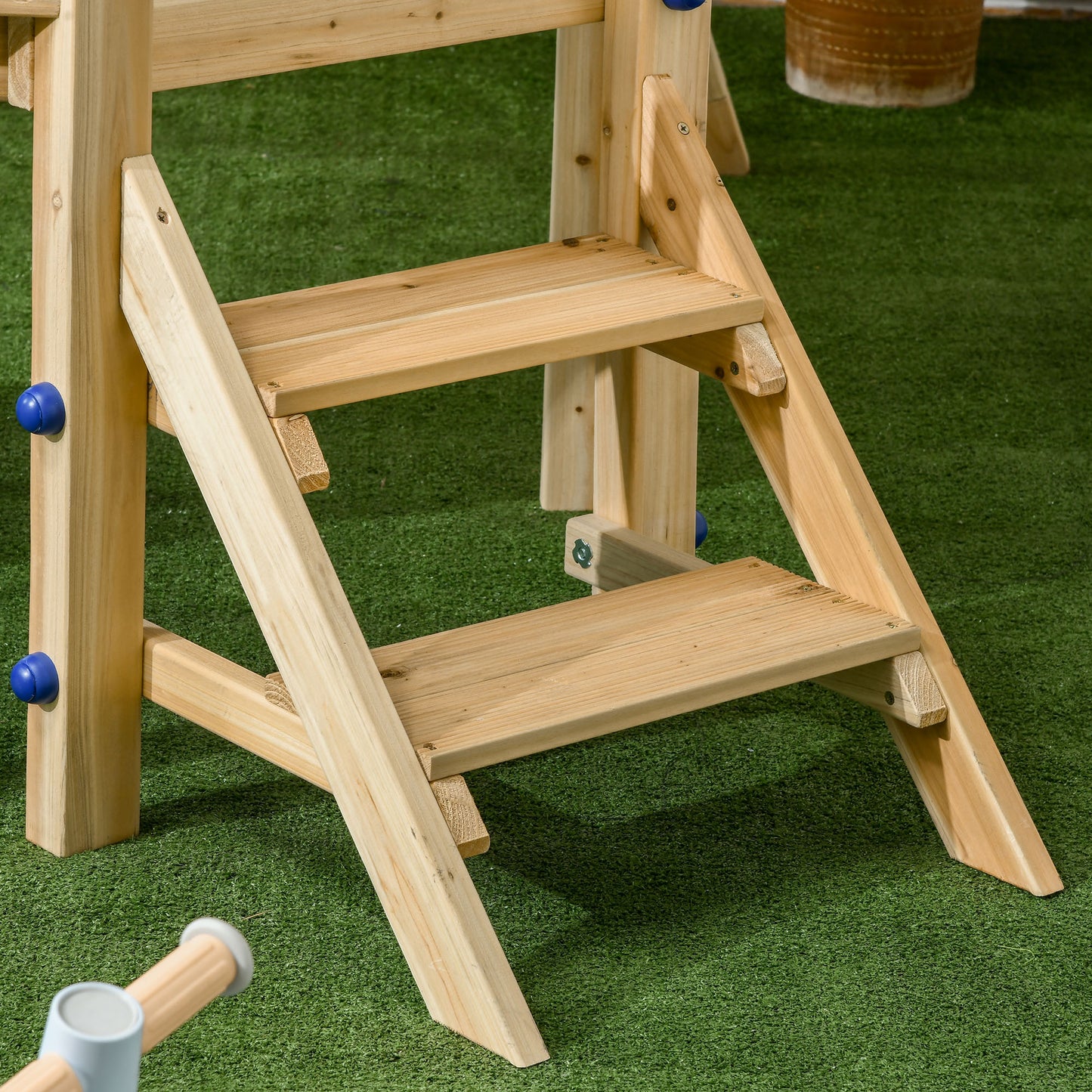 Swing Set for Backyard, Wooden Toddler Outdoor Playset with Baby Swing Seat, Kids Slide, Fort, Playground Equipment with Captain's Wheel, Telescope for Ages 1.5-4, Natural