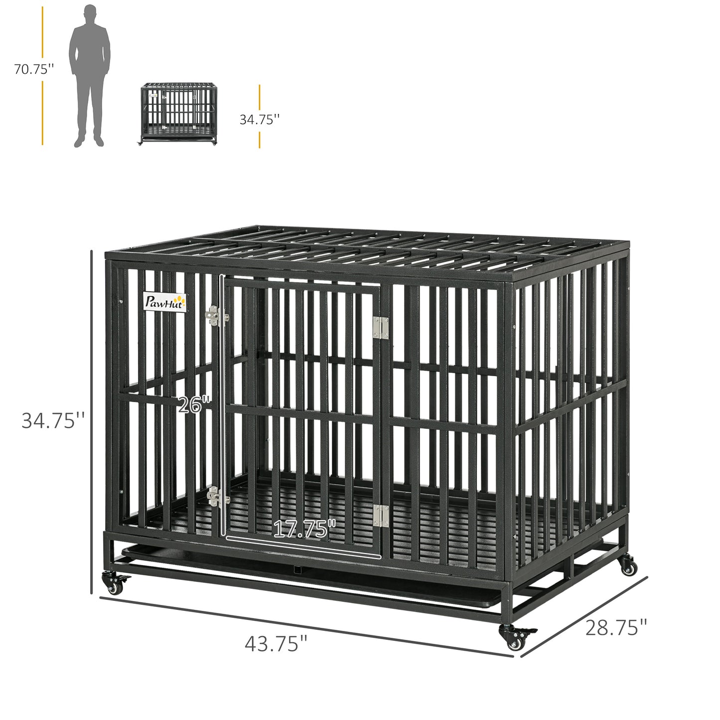 44'' Strong Pet Dog Crate Mobility Cage W/ Playpen Metal & Removeable Tray