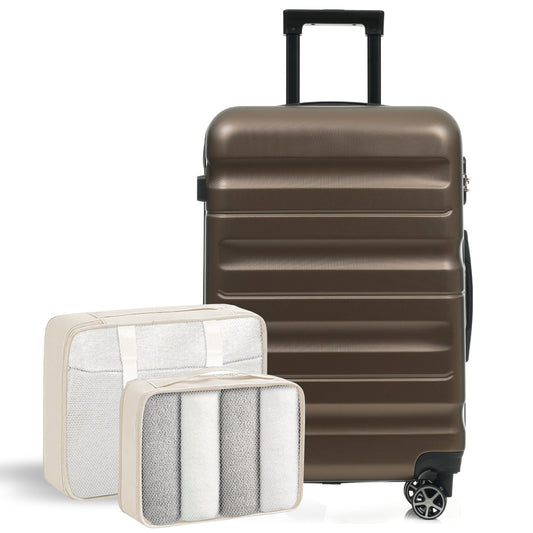 Hardshell ABS Luggage Set, 24-Inch Checked Suitcase With Spinner Wheels, Lightweight Travel Luggage With 2 Packing Cubes For Men  Women