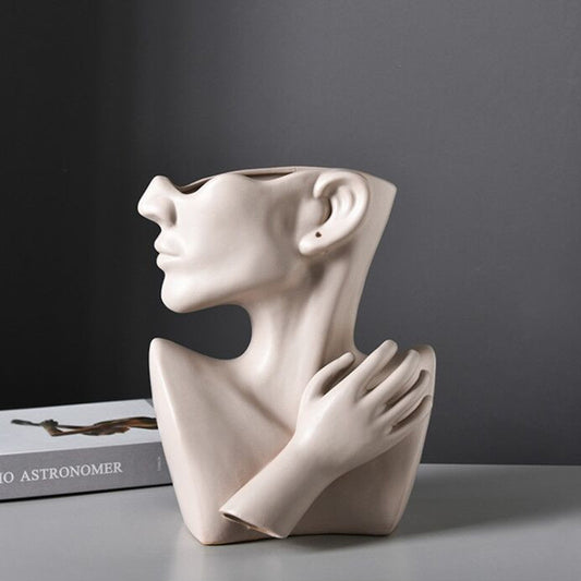 Modern Nordic Style Creative Portrait Vase Human Head Flower Vases Decorative Ornaments Resin Home Flowers Art Decor