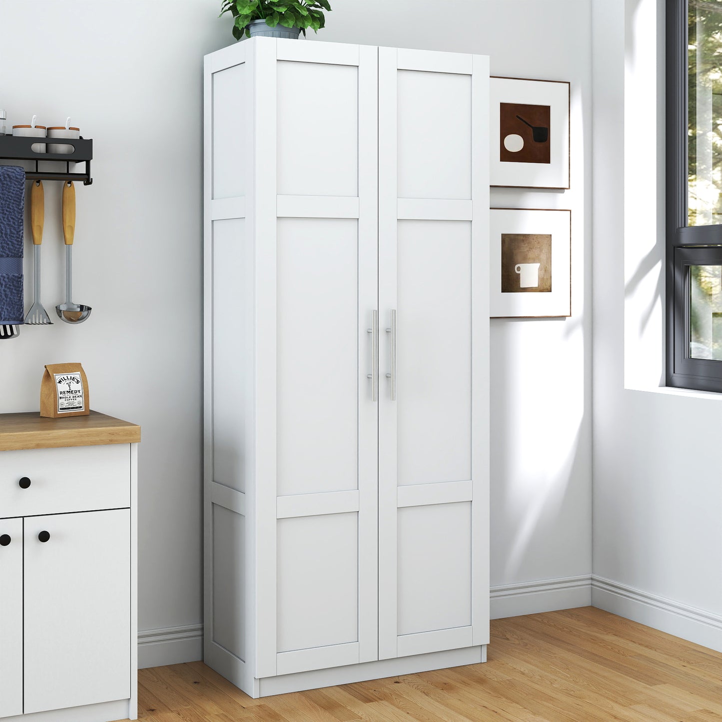 Pantry Cabinet, Kitchen Pantry Storage Cabinets With 2 Door And 3  Shelves, White Pantry Storage Cabinet, Cupboard For Kitchen, Dining Room And Living Room.