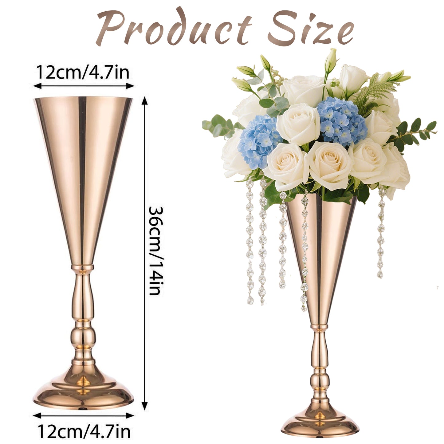 2 Pcs Golden Vase Flower Wedding Centerpieces