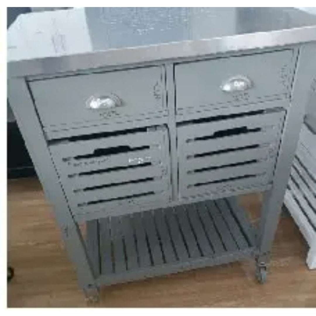 Mobile Rolling Kitchen Island Trolley Serving Cart With Underneath Drawer & Slide-Out Wire Storage Basket