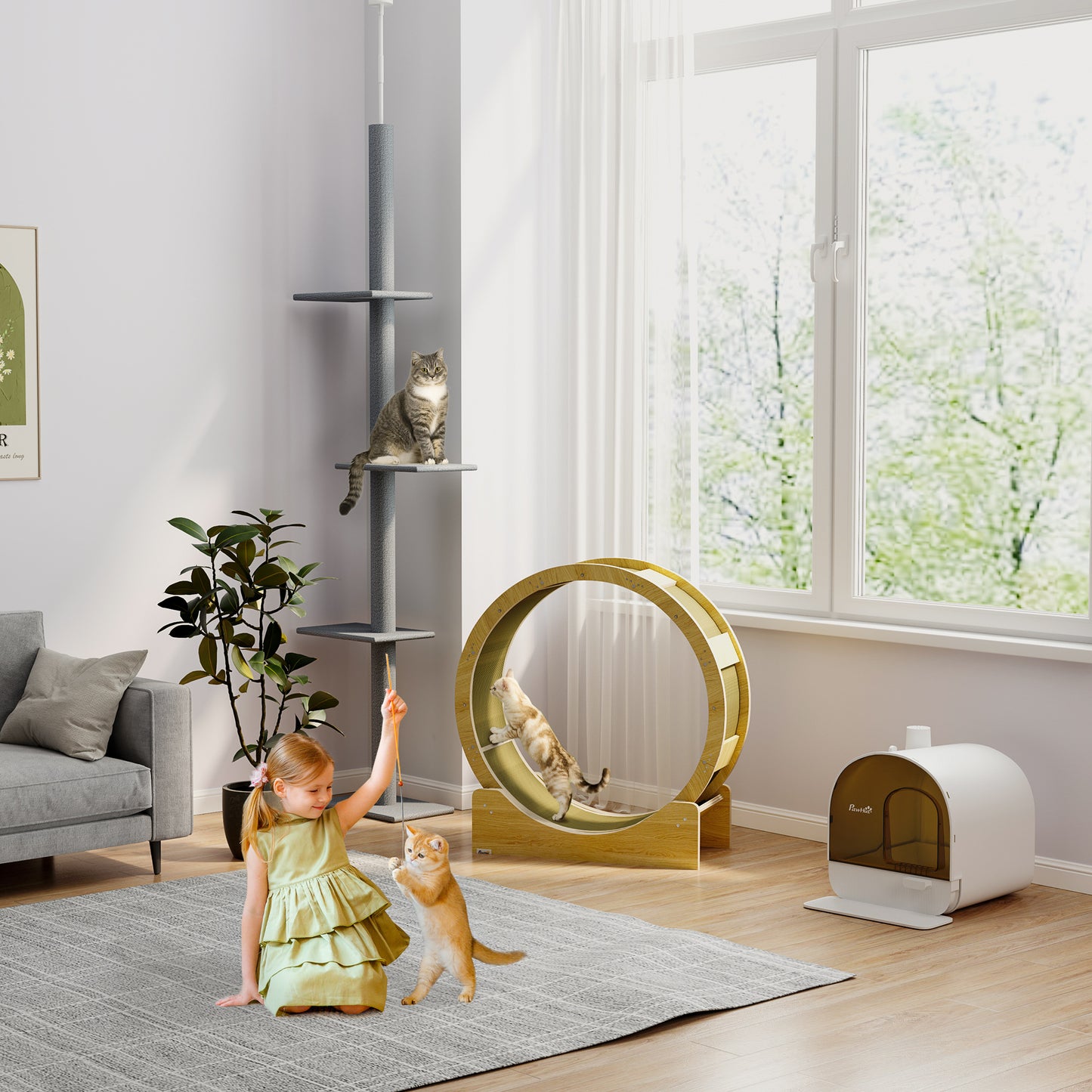 Floor-to-Ceiling Cat Tree Cat Climbing Tower with Sisal-Covered Scratching Posts Natural Cat Tree Activity Center for kittens Cat tower furniture