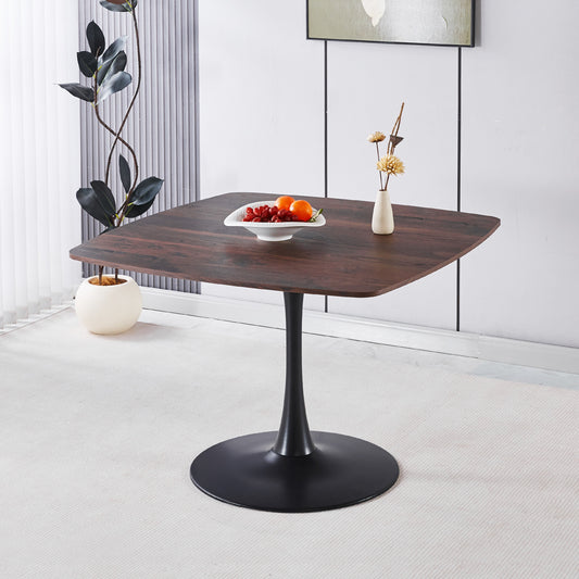 42 Inch Square Dining Table For 4-6 Person, Mid-Century Modern Tulip Table With Sturdy Metal Pedestal Base, Walnut Brown MDF Tabletop, Kitchen & Breakfast Table For Small Space, Apartment, Dining Room