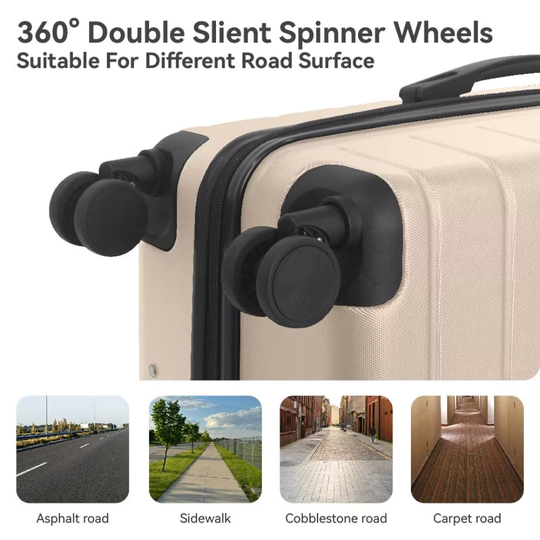 Luggage Sets ABS Hardshell 3pcs Luggage, Lightweight Durable Suitcase Sets Spinner Wheels Suitcase With TSA Lock 20''24''28'' Available Beige