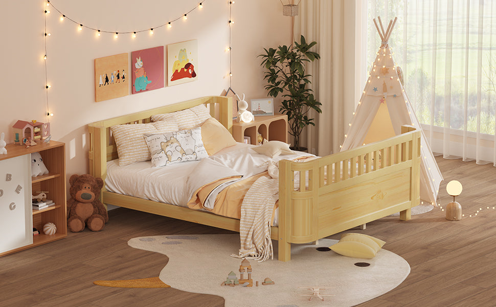 Queen Size Wood Platform Bed, Wood Low Profile Queen Bed With Rails For Girls And Boys,NaturalExpect Arrival Date 2026 3 30
