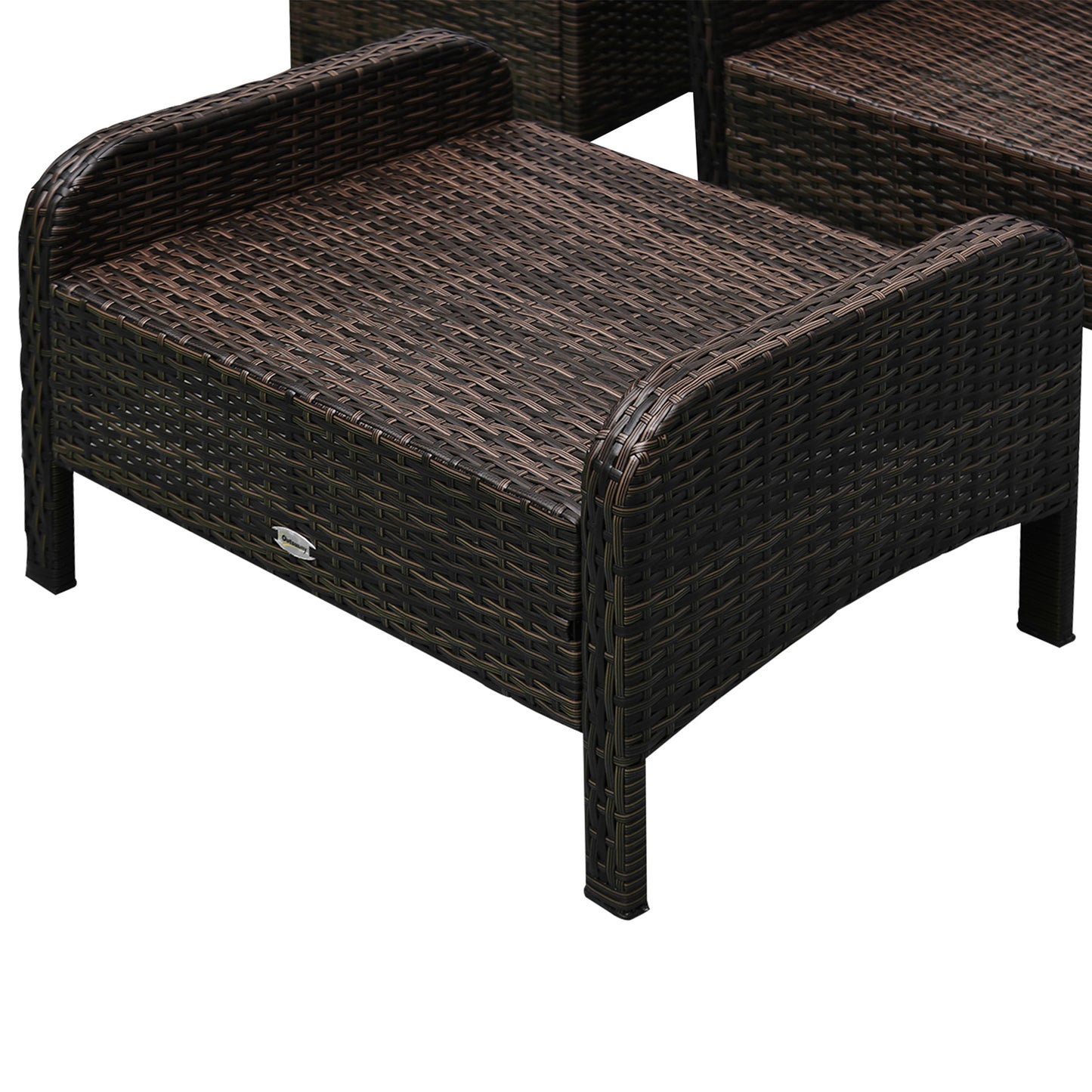 5 Pieces Rattan Wicker Lounge Chair Outdoor Patio Conversation Set with 2 Cushioned Chairs, 2 Ottomans and Tempered Glass Top Coffee Table, Brown/Beige