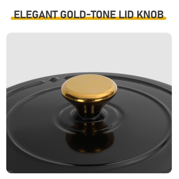 6QT Cast Iron Dutch Oven With Lid - Black Enamel Cooking Pot For Stovetop, Oven, Camping - Includes 2 Silicone Heat-Resistant Gloves