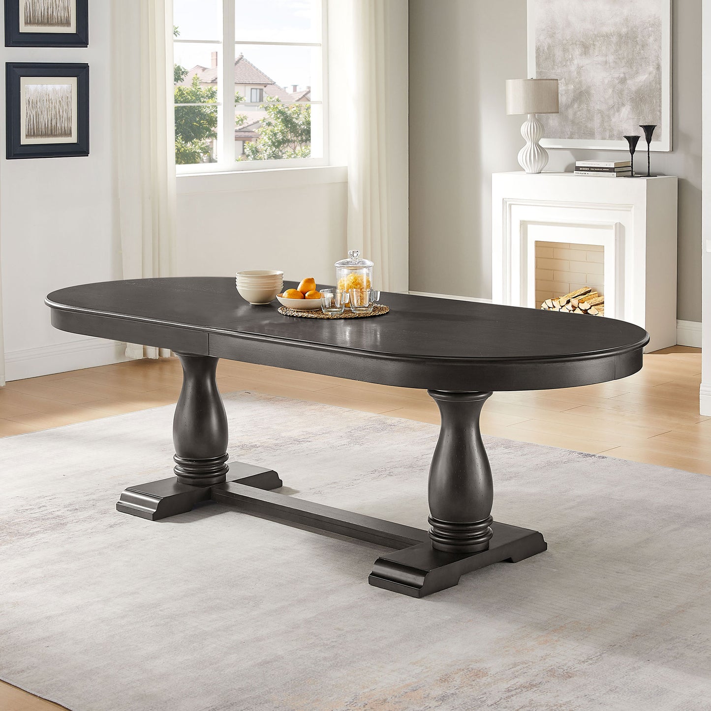94.06 Inch Extendable Wooden Dining Table For 6 Persons,Long Expandable Curved Dining Table,Mid Century Modern Large Kitchen Table For Living Room,Restaurant