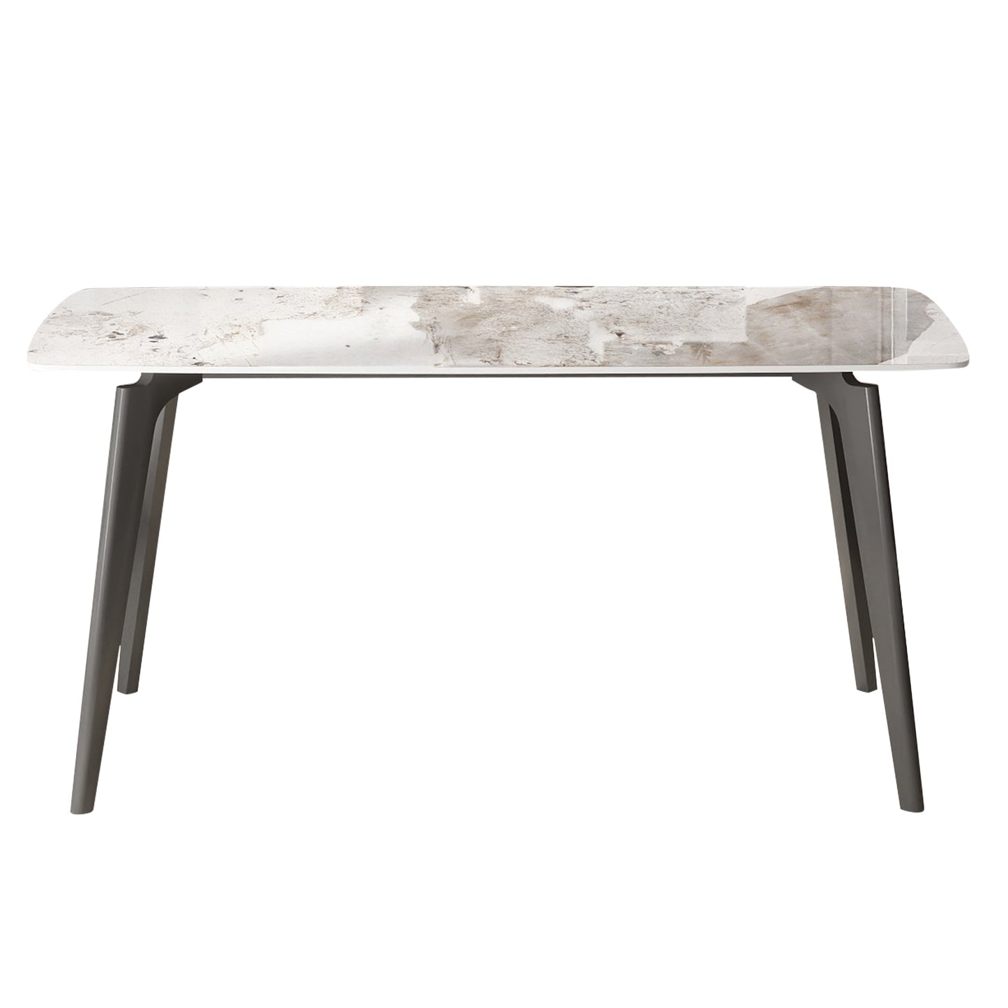 62.99  Modern Artificial Stone White Pandora Curved Edge Dark Grey Metal Leg Dining Table-Can Accommodate 6 People Dining Table Only