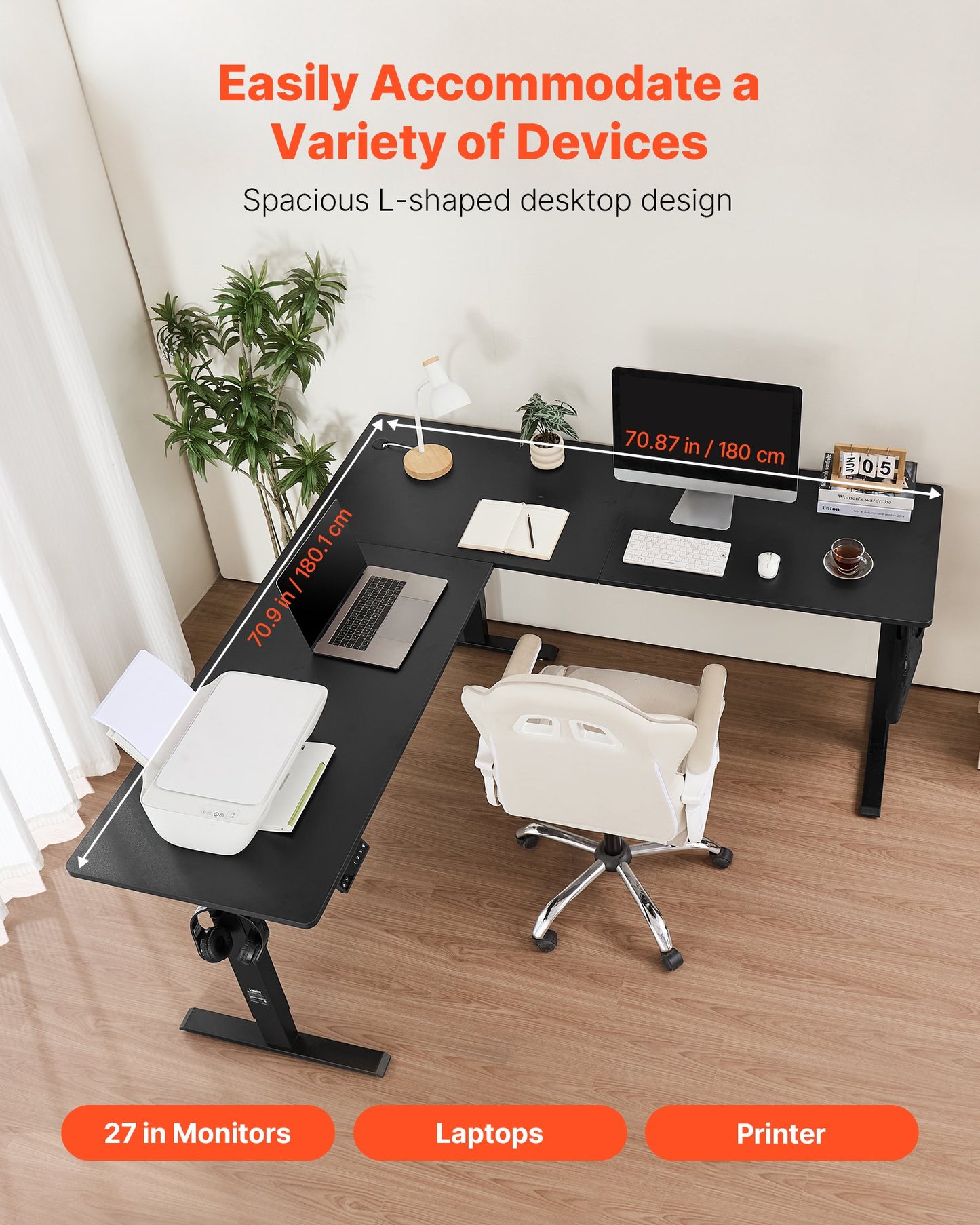 L Shaped Desk Electric Adjustable Height Corner Home Gaming Desk Black