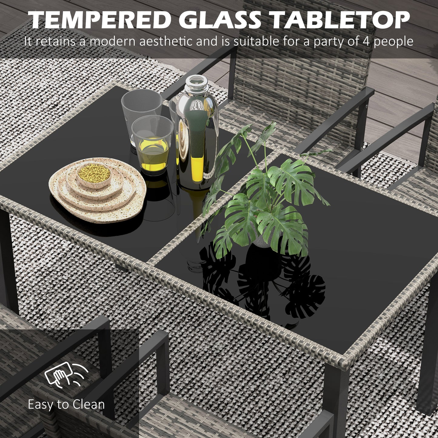 Outdoor Dining Set 5 Pieces Patio Conservatory With Tempered Glass Tabletop,4 Dining Chairs - Mixed Grey