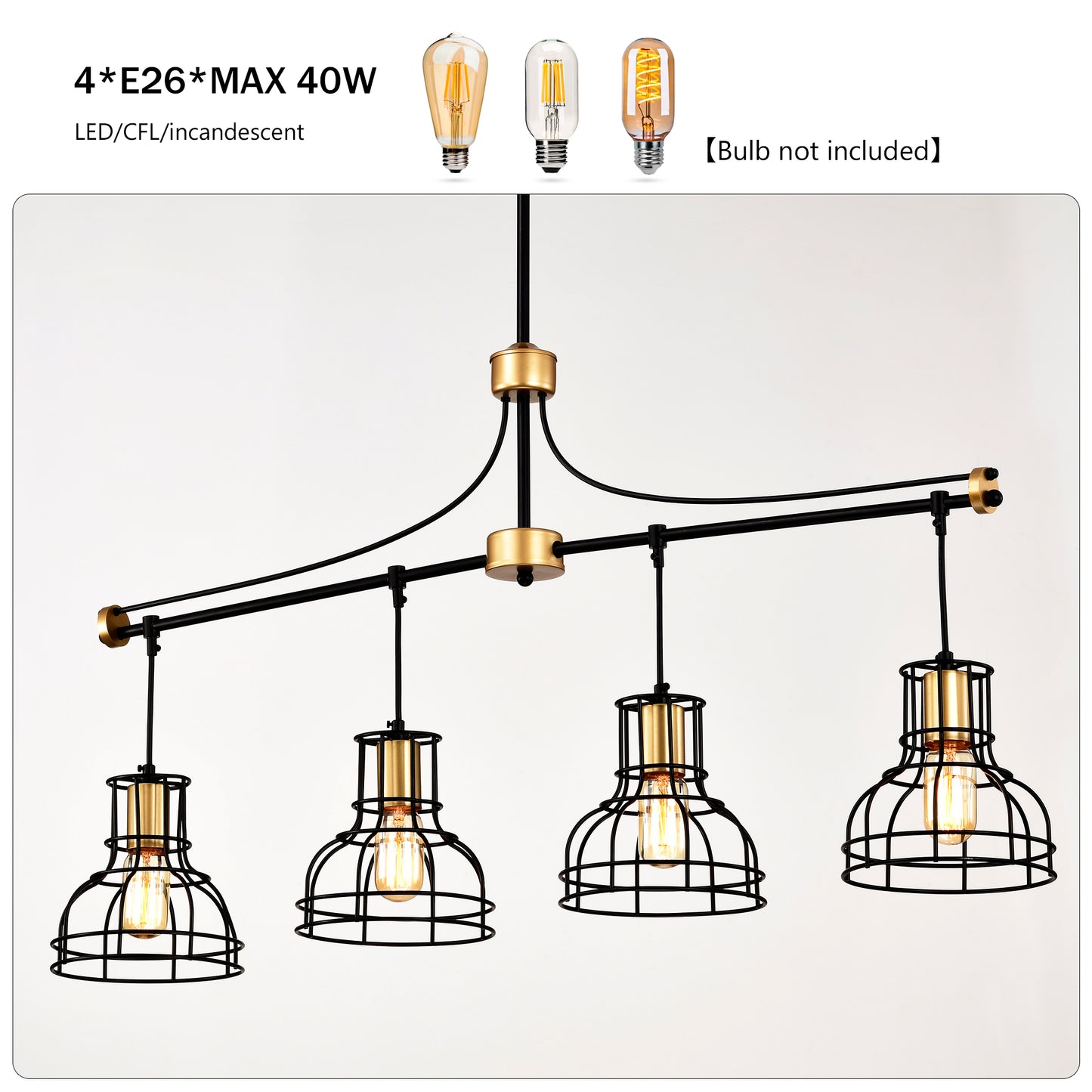 Dining Room Light Fixture Chandelier Over Table, 40-Inch Hanging For Farmhouse Linear Chandeliers,4-Light Kitchen Island Lighting,Matte Black And Matte Gold Ceiling Chandelier,with Metal Lampshade