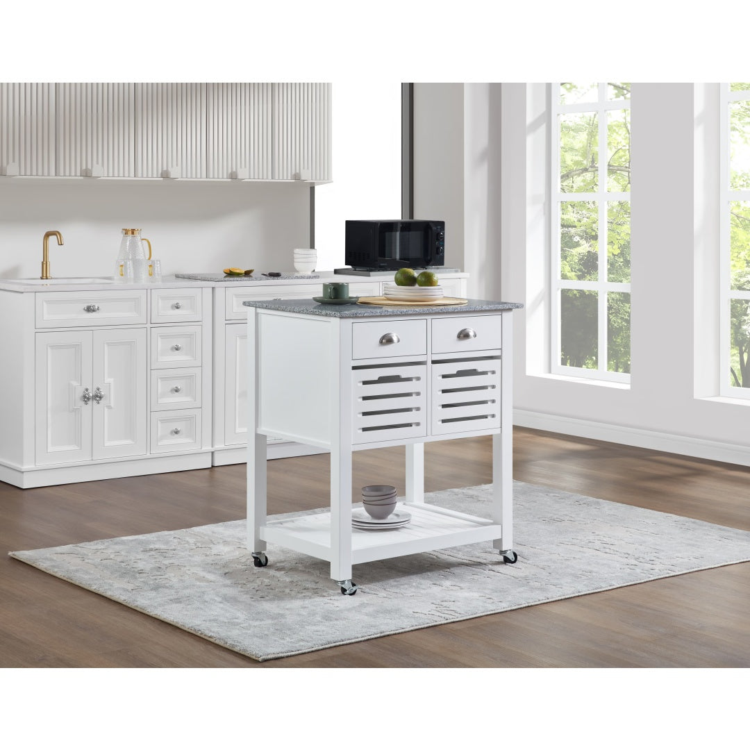 Mobile Rolling Kitchen Island Trolley Serving Cart With Underneath Drawer & Slide-Out Wire Storage Basket