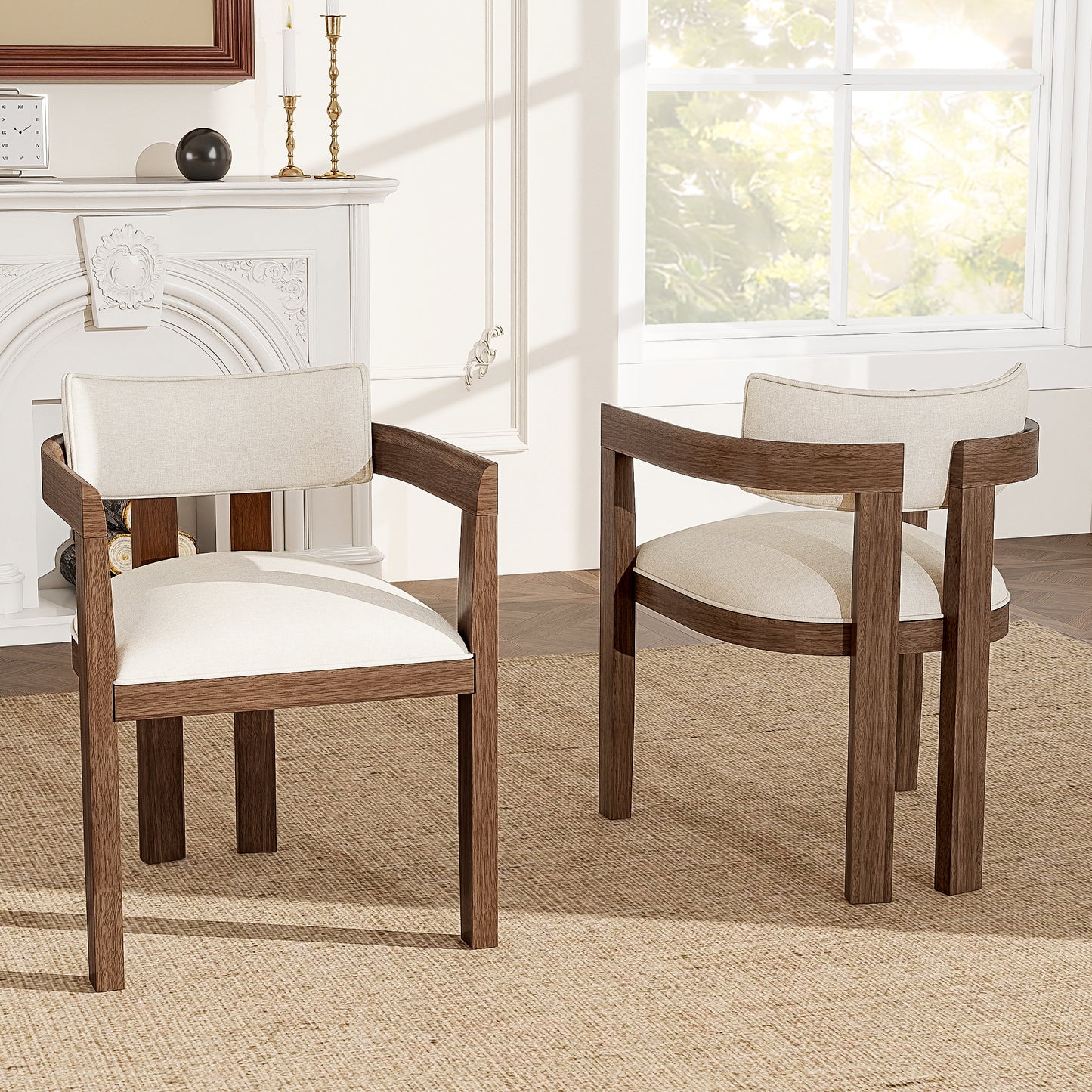 Set Of 4, Solid Wood Chairs, Dining Chairs, Suitable For Homes, Restaurants, Living Rooms, And Cafes, Linen, Walnut Wood Color