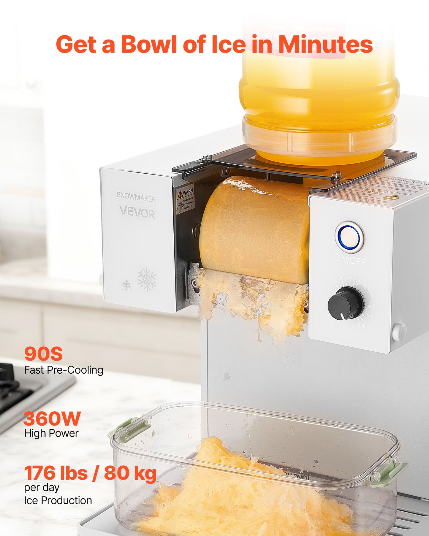 Snowflake Ice Machine, 176LBS/24H Snowflake Ice Maker, Ice-Shaver Machine With Stainless Steel Blade, Electric Snow Cone Maker With 0.48Gal Tank, 90S Fast Pre-Cooling, For Home & Small Gathering