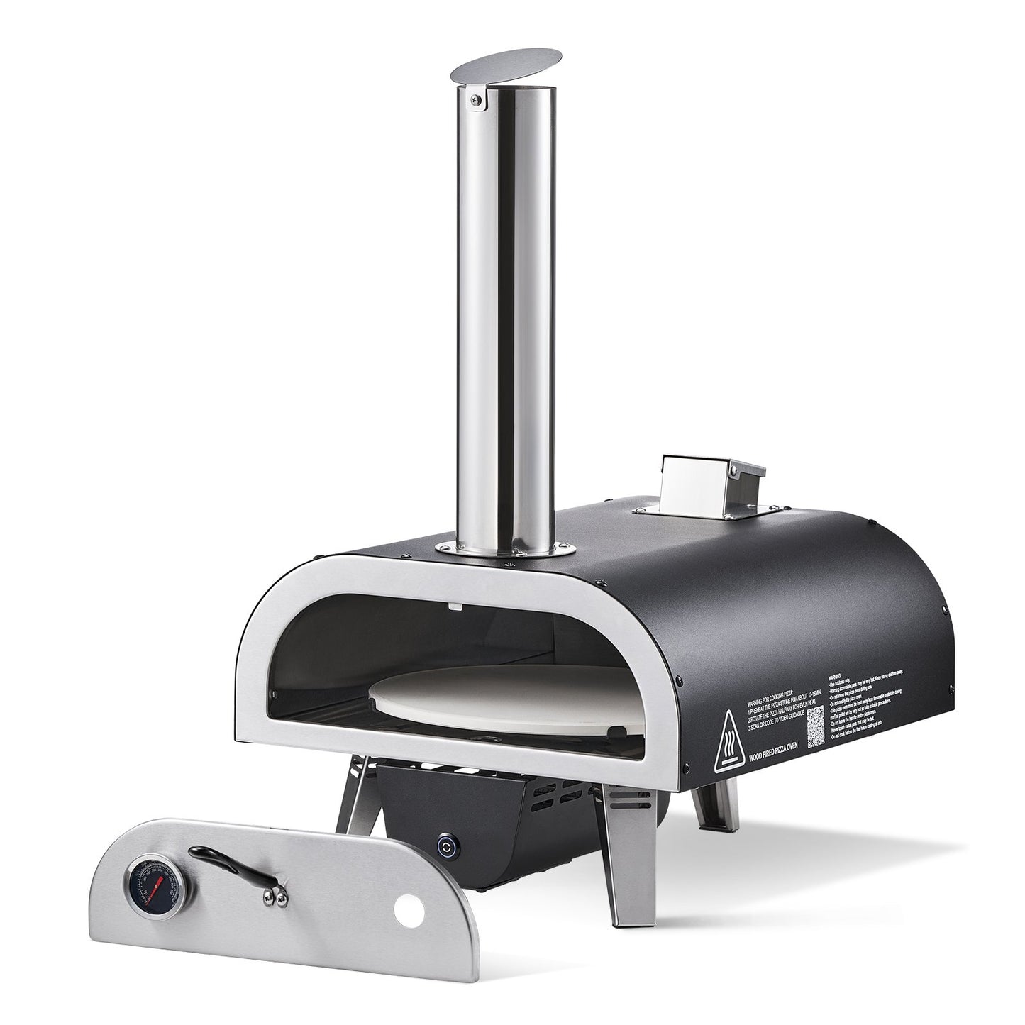 Dual Fuel Pizza Oven Outdoor, 12 In Wood Fire & Propane Gas Pizza Oven, Pellet & Propane Pizza-Maker With Thermometer, Iron Spray Electric Rotation Pizza-Cook For Outside Camping & Backyard