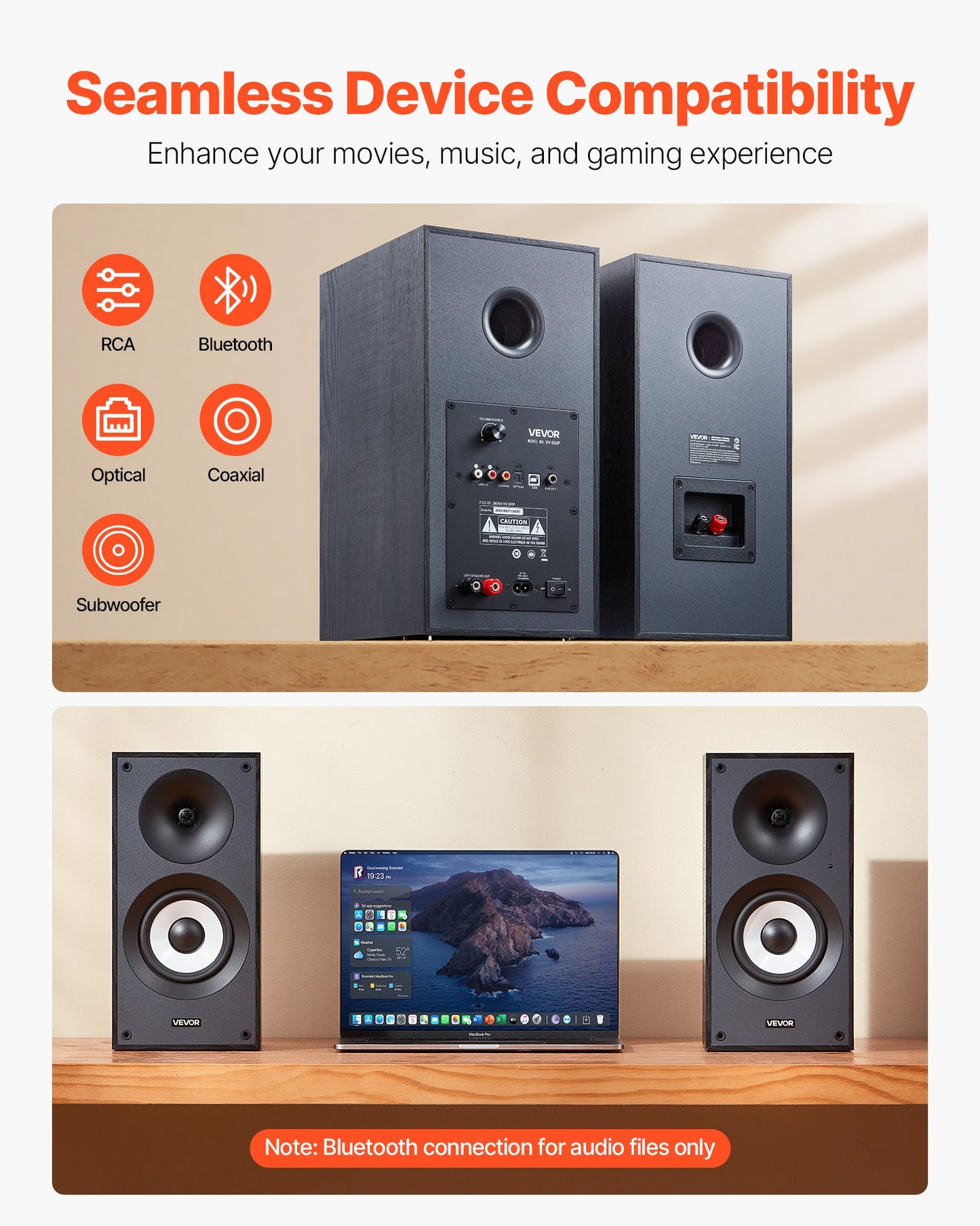 Active Powered Bookshelf Studio Monitor Speakers 25W X2 Bluetooth Coaxial Stereo