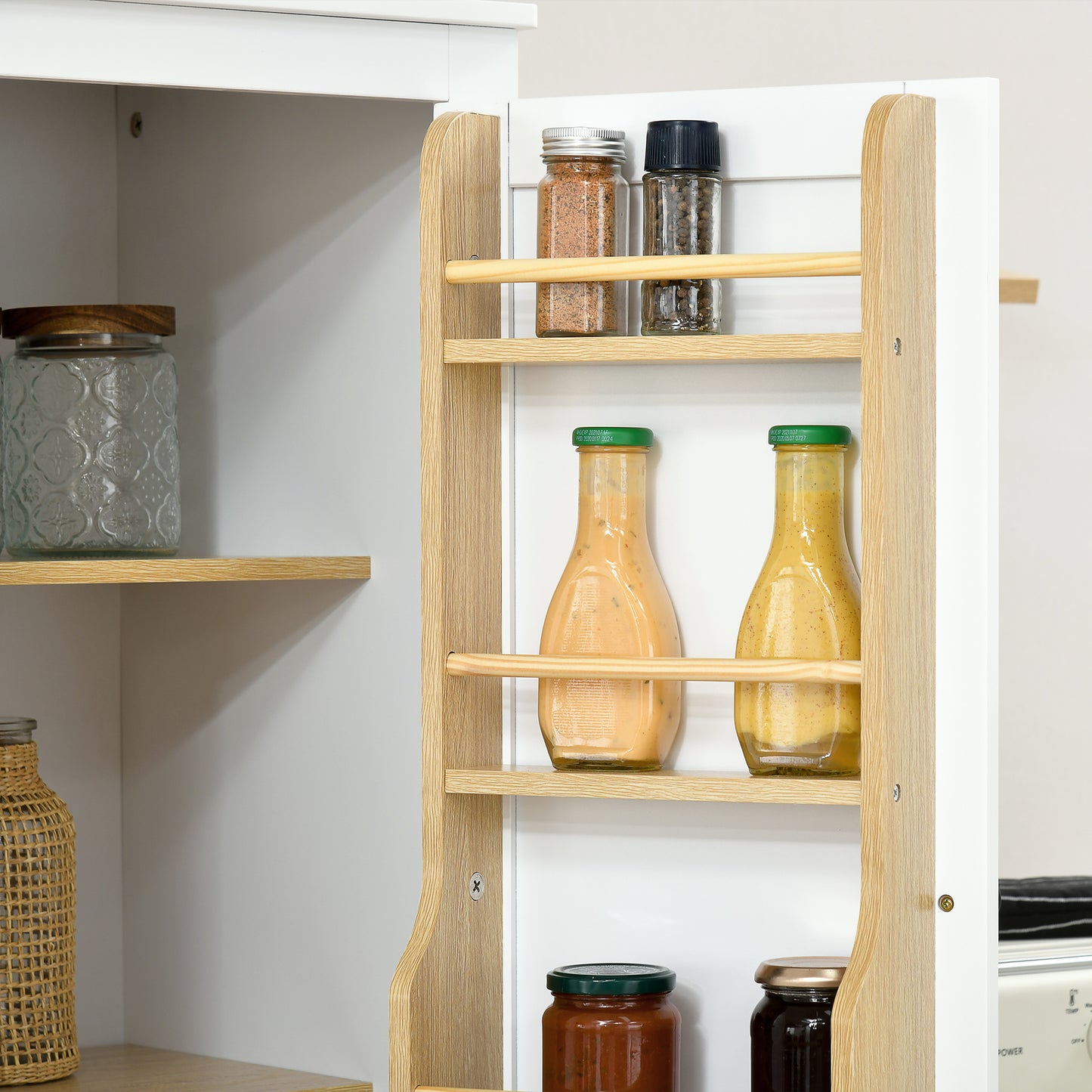 72" Kitchen Pantry Storage Cabinet, Modern Tall Kitchen Cabinet with 5-tier Storage Shelving, 8 Spice Racks, Drawer