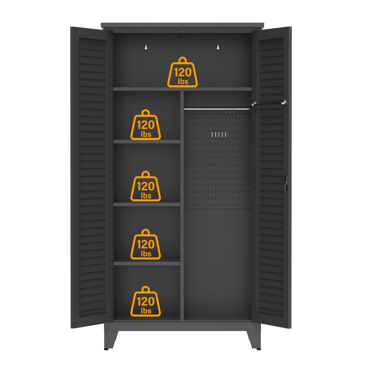 73'' Tall Metal Tool Storage Cabinet, With Ample Storage Space For Garage,Warehouse,Garden,Office, Living Room,Bathroom,Utility Room Slate