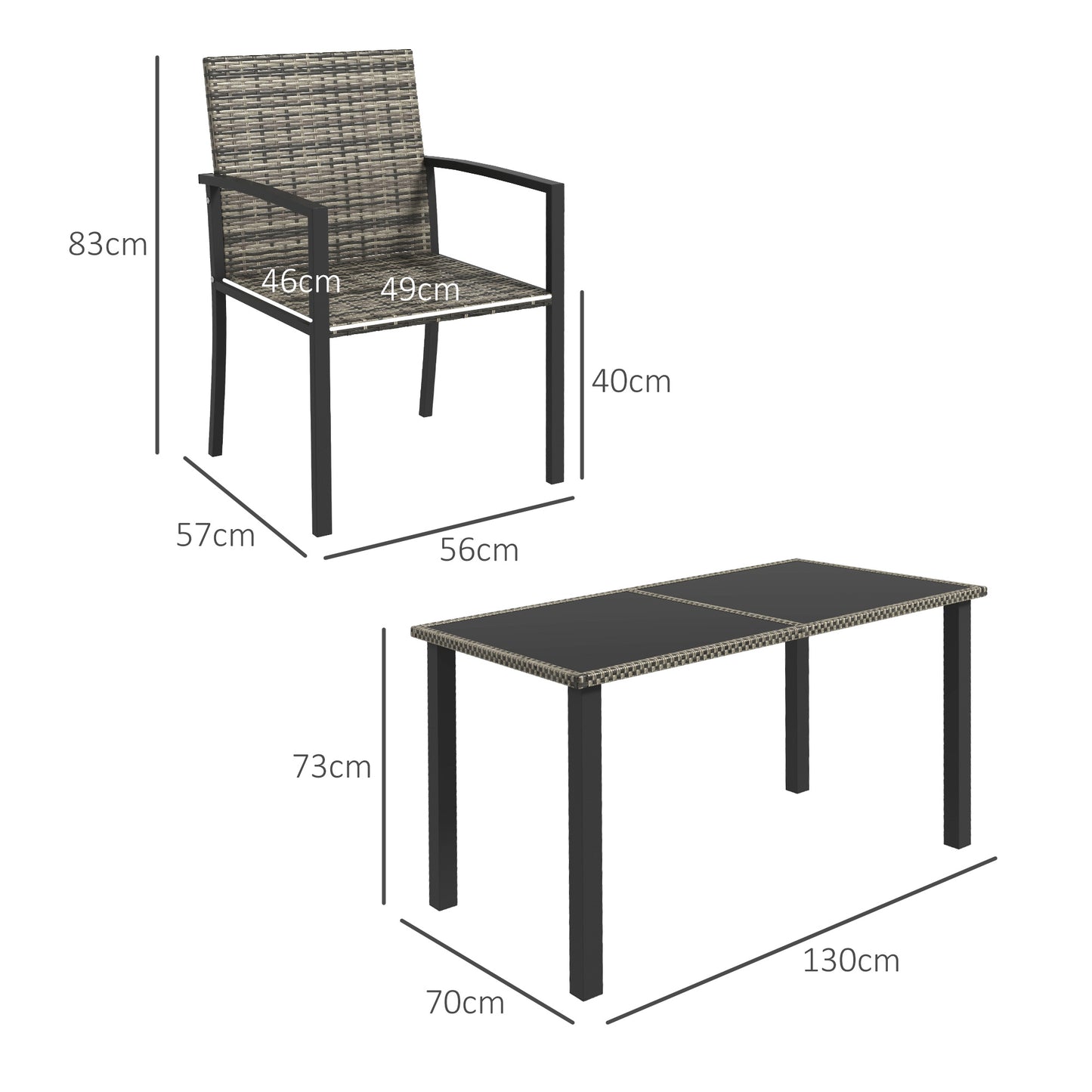 Outdoor Dining Set 5 Pieces Patio Conservatory With Tempered Glass Tabletop,4 Dining Chairs - Mixed Grey