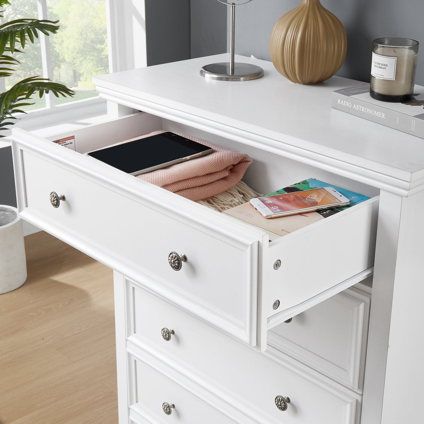 Modern 5 Drawers Dresser 5 Drawers Cabinet,Chest Of Drawers Closet Organizers And Storage Clothes Storage Drawers Cabinet For Living Room, Farmhouse Dresser Organizer WHITE