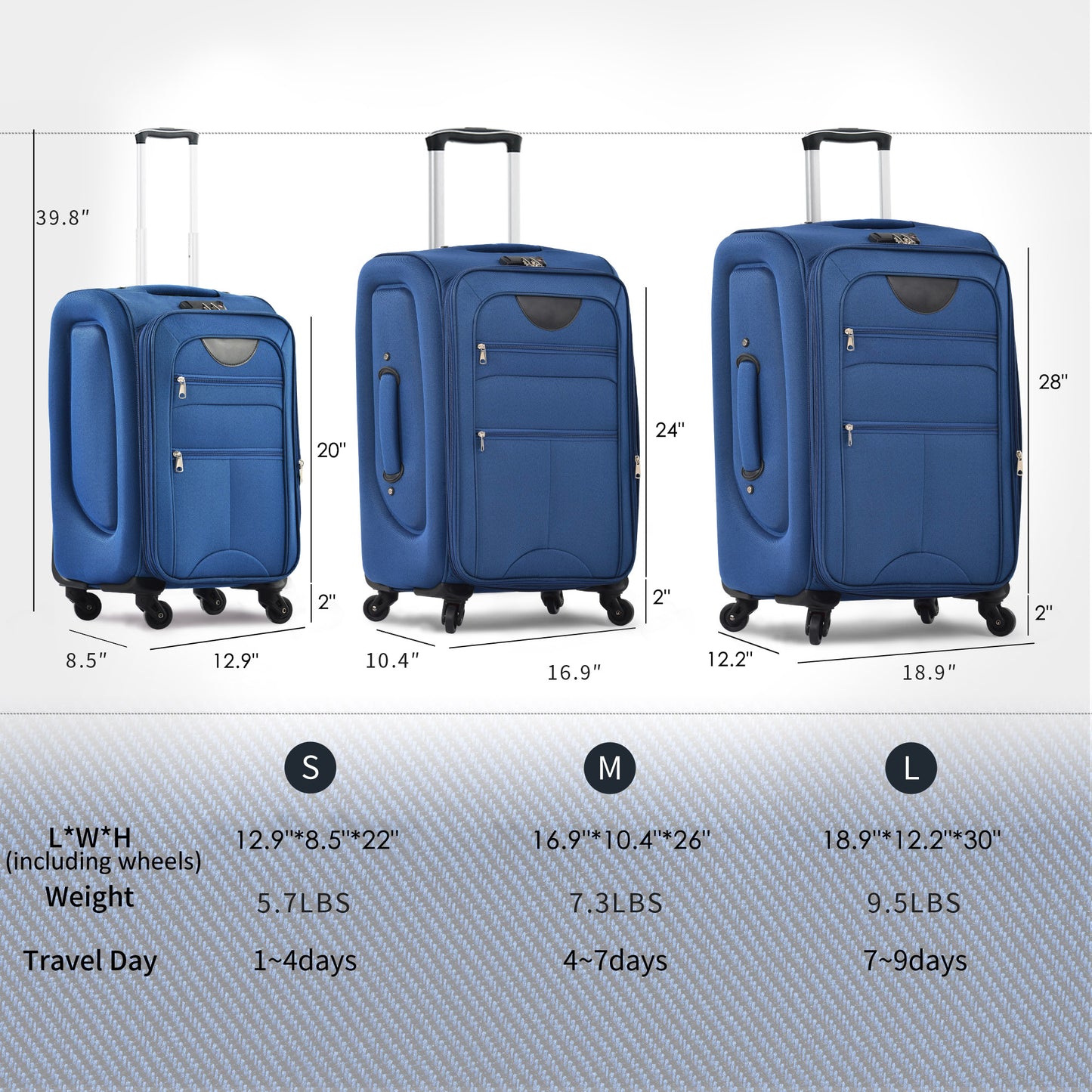 Softside Luggage Expandable 3 Piece Set Suitcase Upright Spinner Softshell Lightweight Luggage Travel Set-22-26-30 Inches