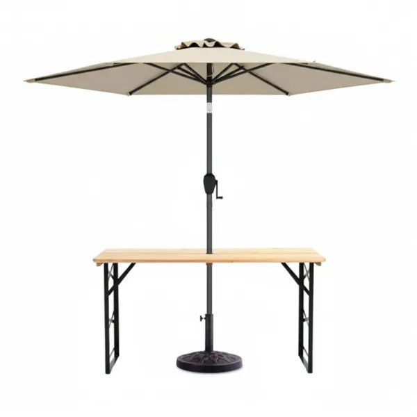 3-Piece Patio Picnic Set - 7.5ft Crank Tilt Umbrella, Heavy-Duty Resin Base, Adjustable Legs, Backyard/Garden/Campsite