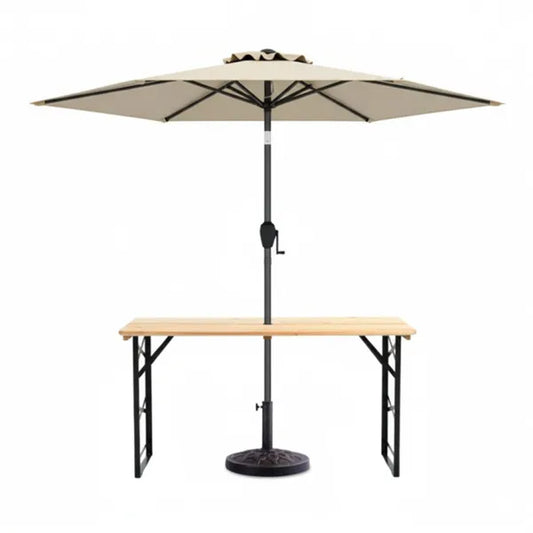 3-Piece Patio Picnic Set - 7.5ft Crank Tilt Umbrella, Heavy-Duty Resin Base, Adjustable Legs, Backyard/Garden/Campsite