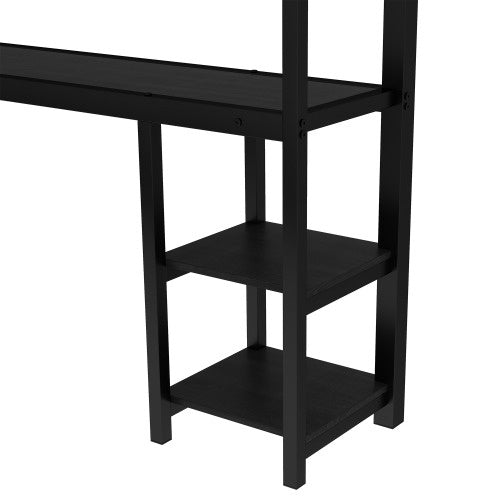 Queen Over Twin XL Metal Bunk Bed Loft Bed With Desk And Shelves, Multiple Uses Folds Into Sofa With LED And USB, Black