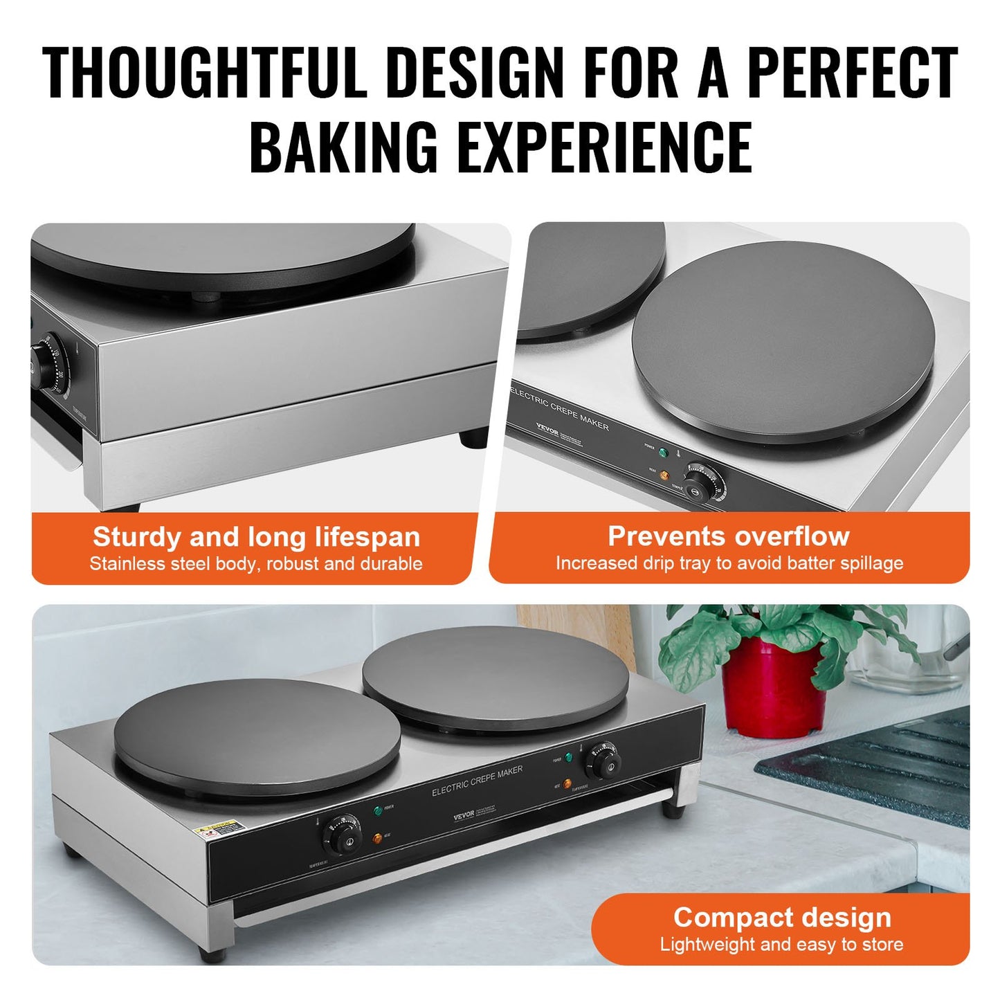 16-Inch Electric Crepe Maker Commercial Crepe Machine 3400W Double Head