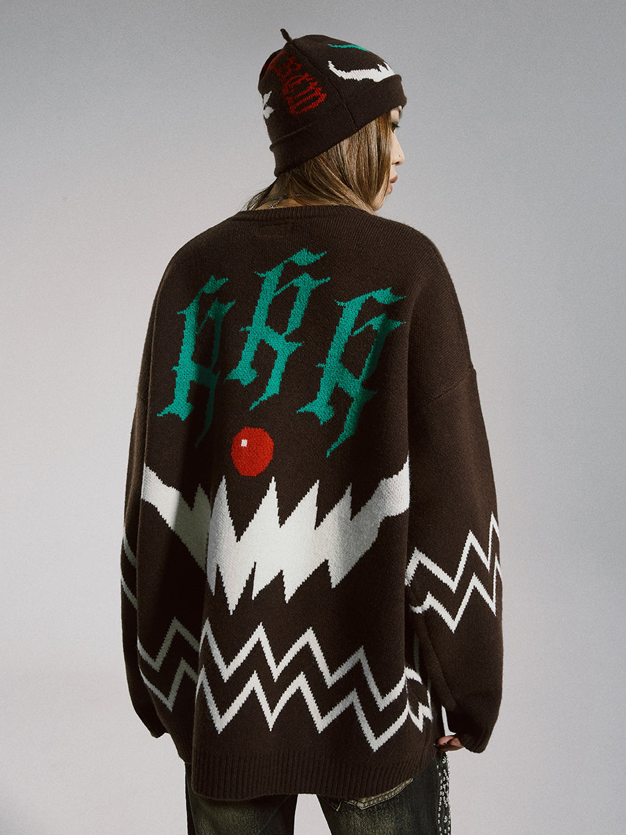 Alphabet Personality Devil Christmas Loose Sweater Men