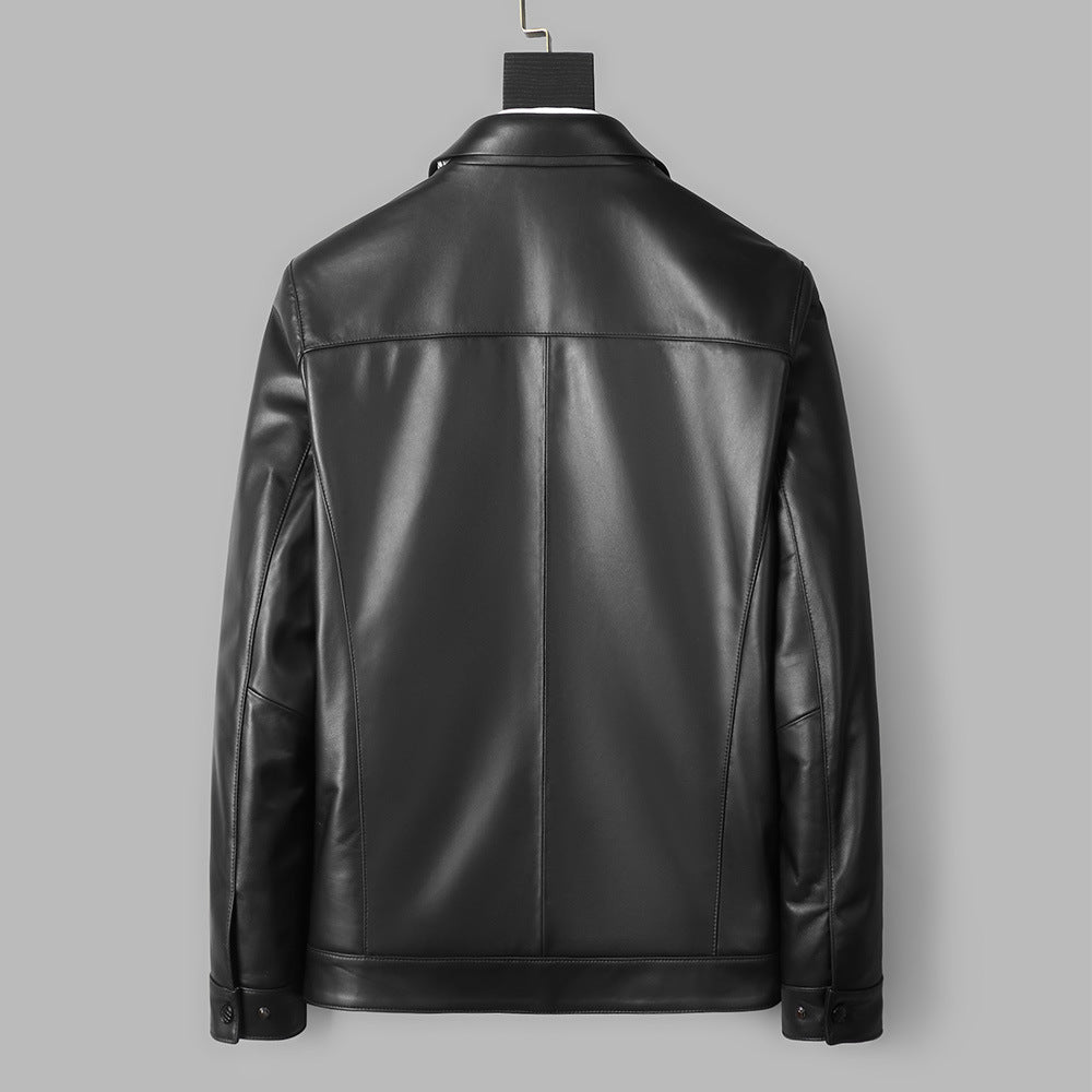 Genuine Leather Short Lapels Sheepskin Business Trends Handsome Jacket Coat