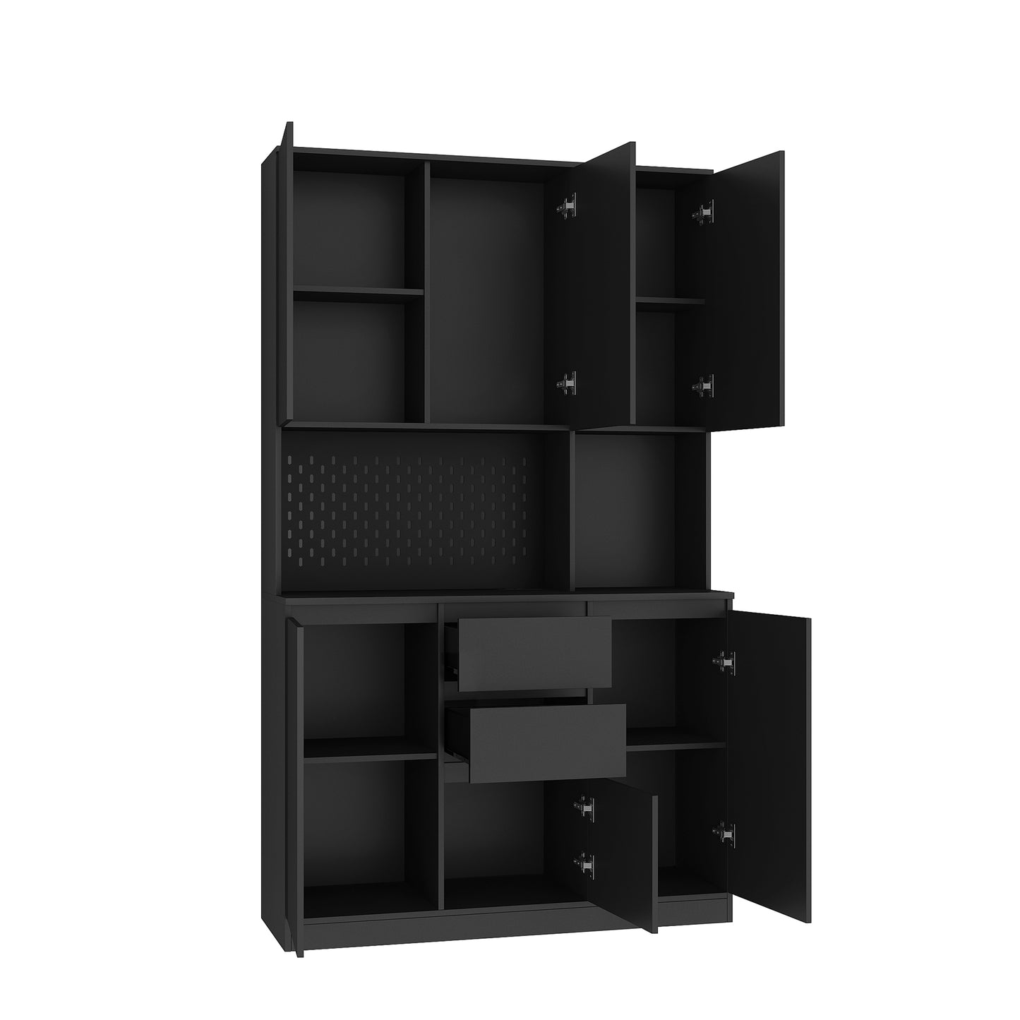 Freestanding Kitchen Pantry Cabinet Cupboard With 6 Doors,3 Shelves And 2 Drawer,Versatile Wardrobe & Kitchen Cabinet,Craft Storage Cabinet,Laundry Room Storage For Kitchen Black