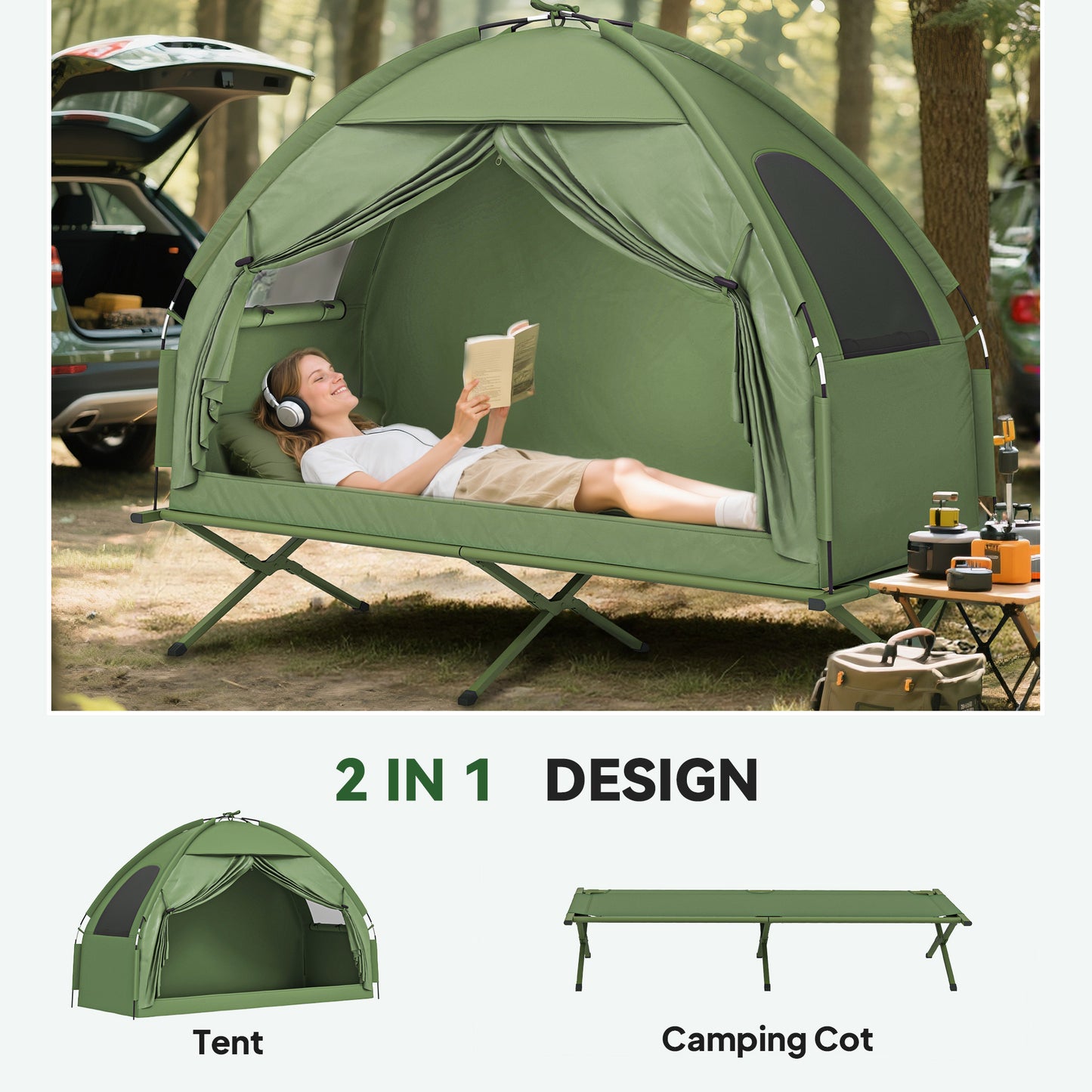 Camping Tent Cot, Single Person Folding Cot Combo, Off-Ground Tent, Covered Outdoor Bed With Carry Bag For Hiking, Camping