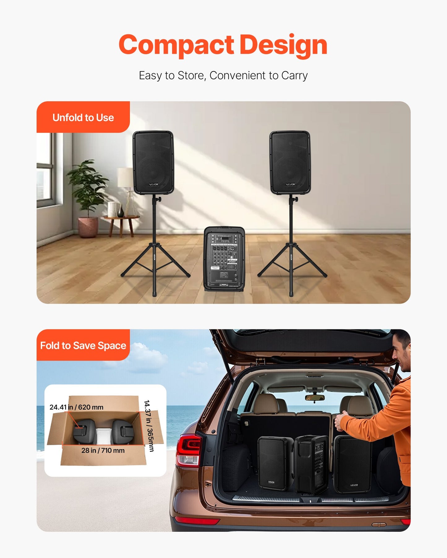 2 X 8 In Speakers Portable PA System 300W Mixer Bluetooth Mic For DJ Party