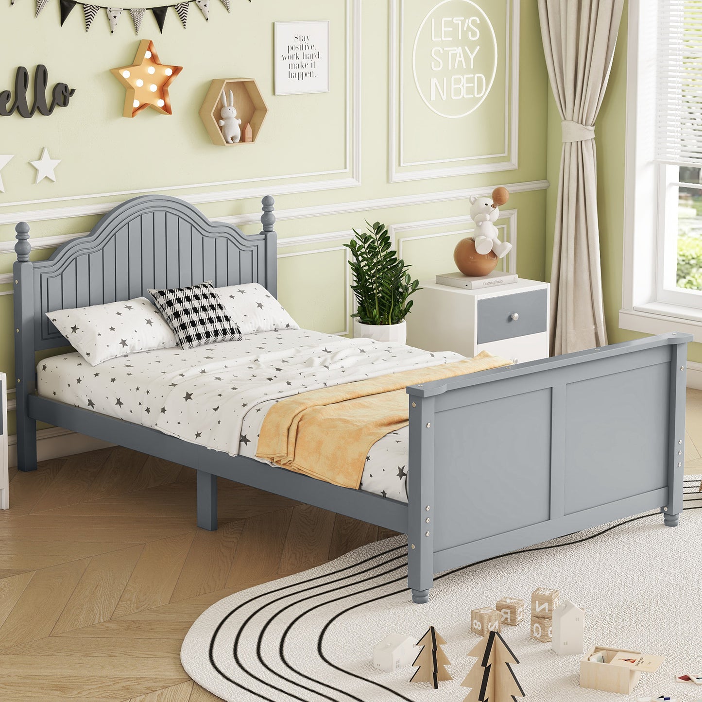 Twin Size Bed For Kids, Wood Twin Platform Bed With Headboard And Footboard, Gray Expect Arrival Date 2026 2 17