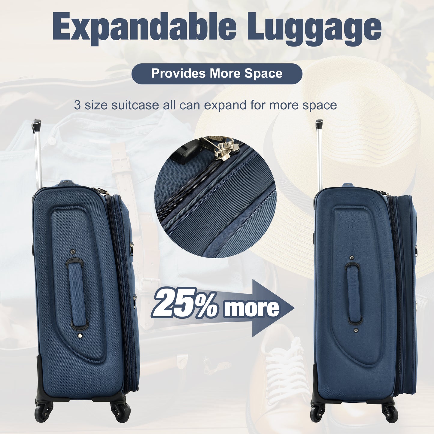 Softside Luggage Expandable 3 Piece Set Suitcase With Duffel Bag Upright Spinner Softshell Lightweight Luggage Travel Set-22-26-30 IN