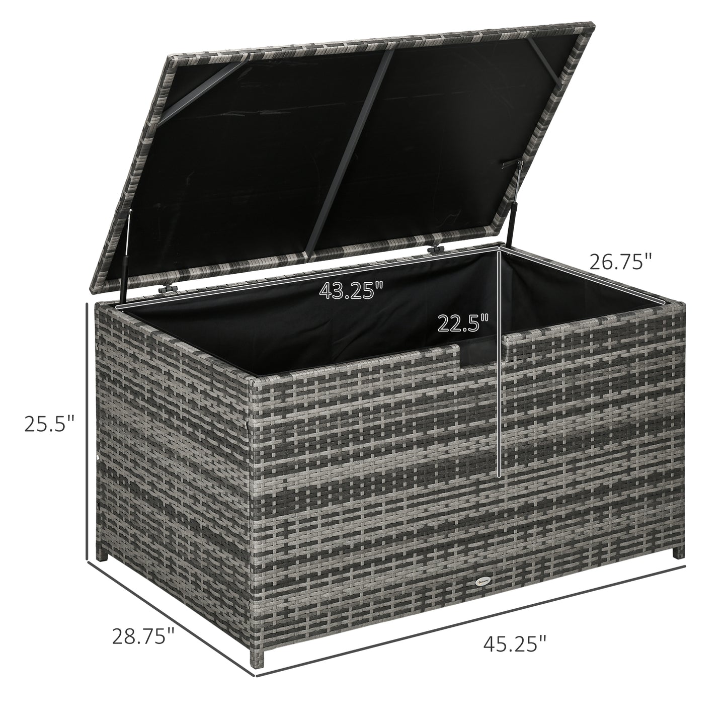 113 Gallon Outdoor Storage Box, Rattan Deck Box For Indoor, Patio Furniture Cushions, Pool Garden Tools, Dark Gray