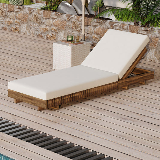Outdoor Chaise Lounge Chair With 6-Position Adjustable Backrest,Acacia Solid Wood,TEAK COLOR  Only LOUGNE FRAME, Not Include Cushion