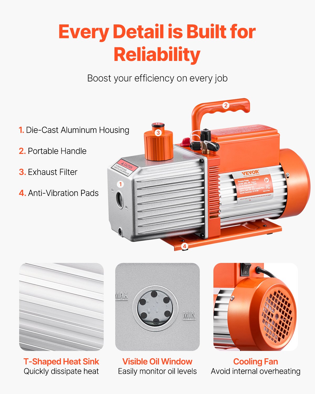 Vacuum Pump 9 CFM HVAC 2 Stage Rotary Vane Vacuum Pump Oil Included