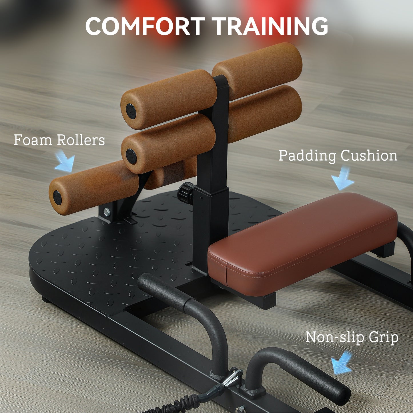 Foldable Sissy Squat Machine, Hip Thrust Machine with Push Up Stand, Multipurpose Glute Workout Equipment, Black