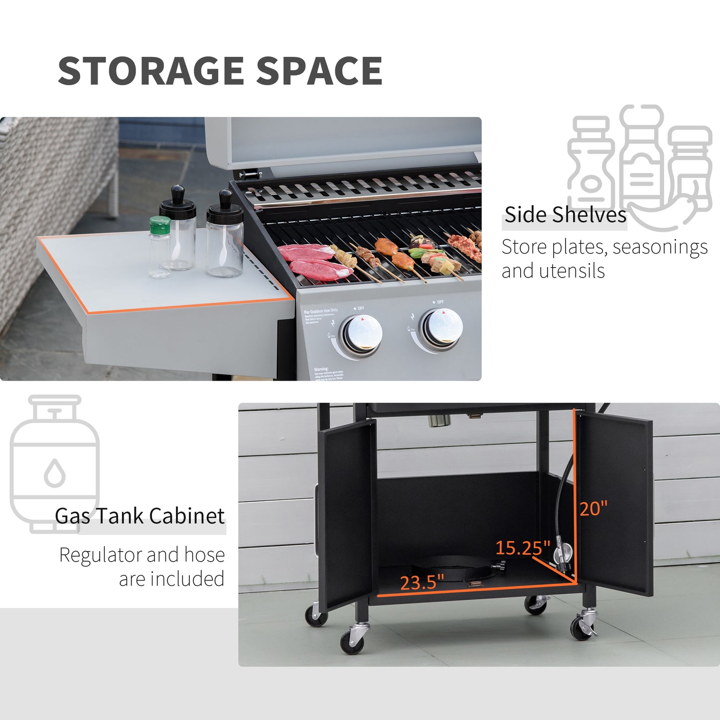 52" Barbecue Grill with Wheels 4+1 Burner Liquid Propane Gas Grill Outdoor Cabinet Style BBQ Trolley w/ Side Burner, Warming Rack, Storage Cabinet
