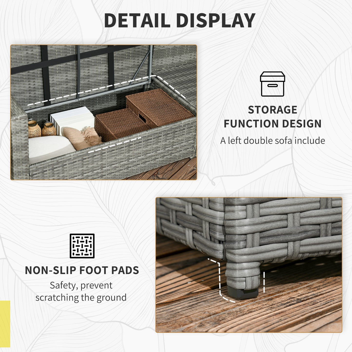 7 Piece Rattan Patio Furniture Set, Outdoor L-Shaped Sectional Sofa Conversation Set with Cushions, Storage, Dark Blue