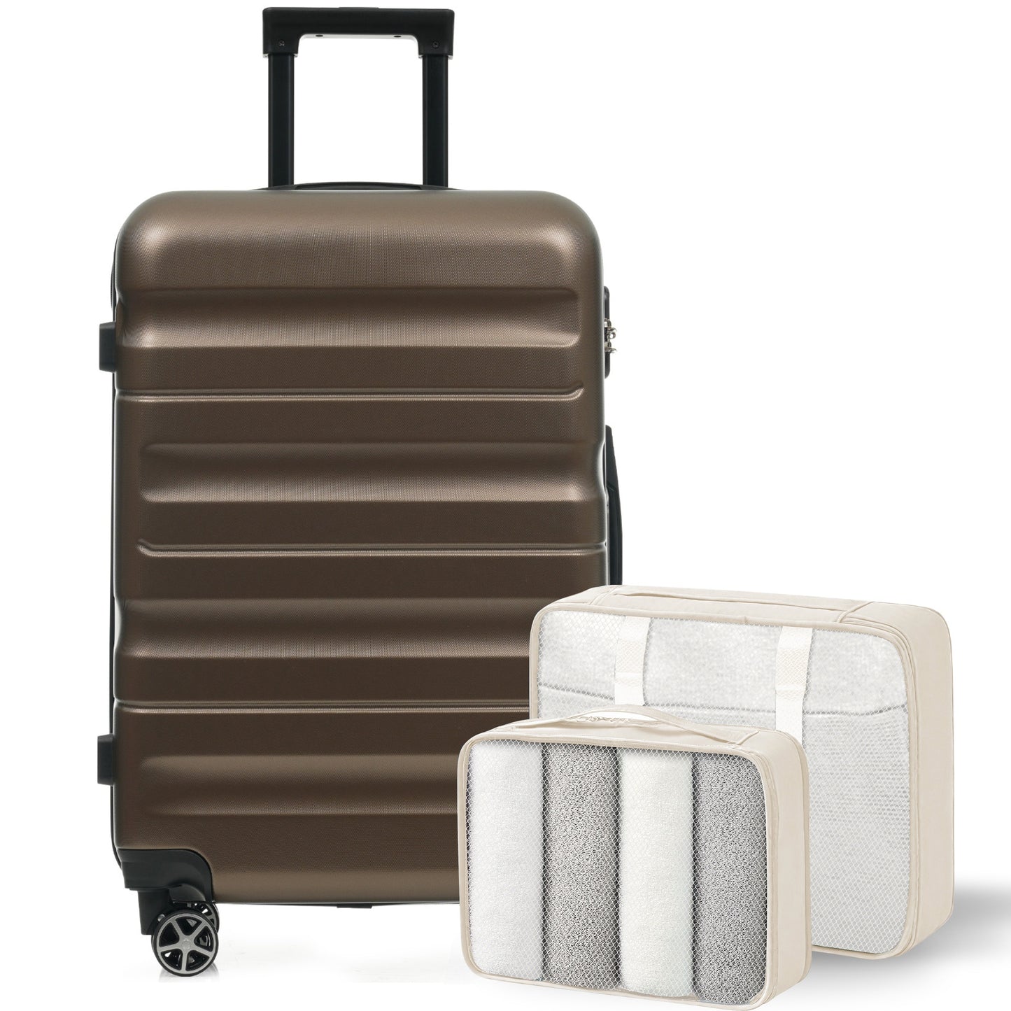 Hardshell ABS Luggage Set, 24-Inch Checked Suitcase With Spinner Wheels, Lightweight Travel Luggage With 2 Packing Cubes For Men  Women