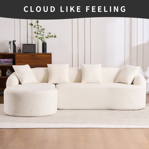 LY-022 GREY COMPRESSION SOFA Combining Chaise Longue With 3-seater, Wood Grain Chenille Fabric, Full Sponge Compression Sofa,combined Sofa With 4 Pillows For Living Home Furniture Apartment